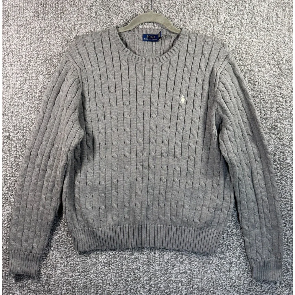 Polo Ralph Lauren Sweater Gray Cable Knit Crewneck Cotton Mens‎ XXL